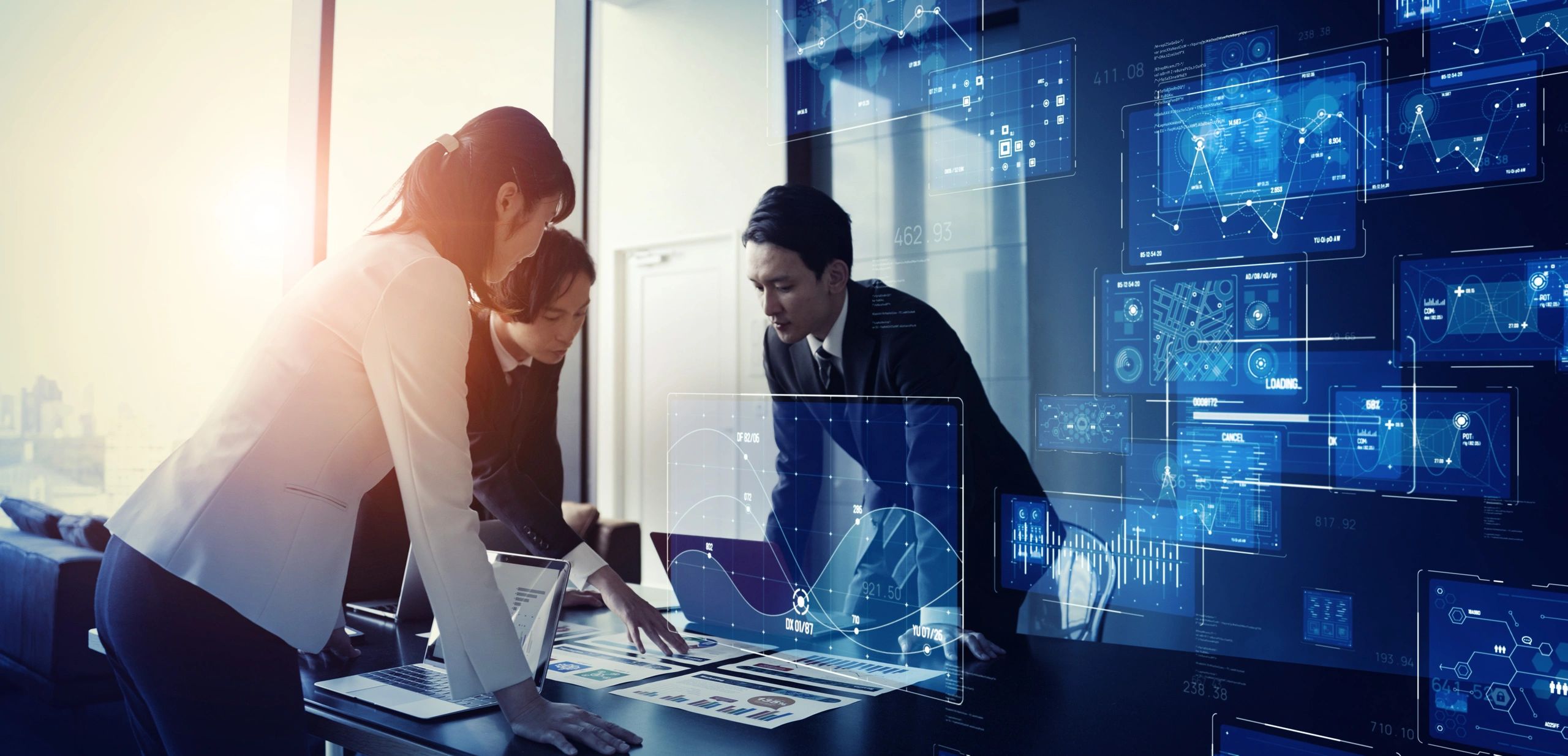 Business network concept. Group of businessperson. Teamwork. Data