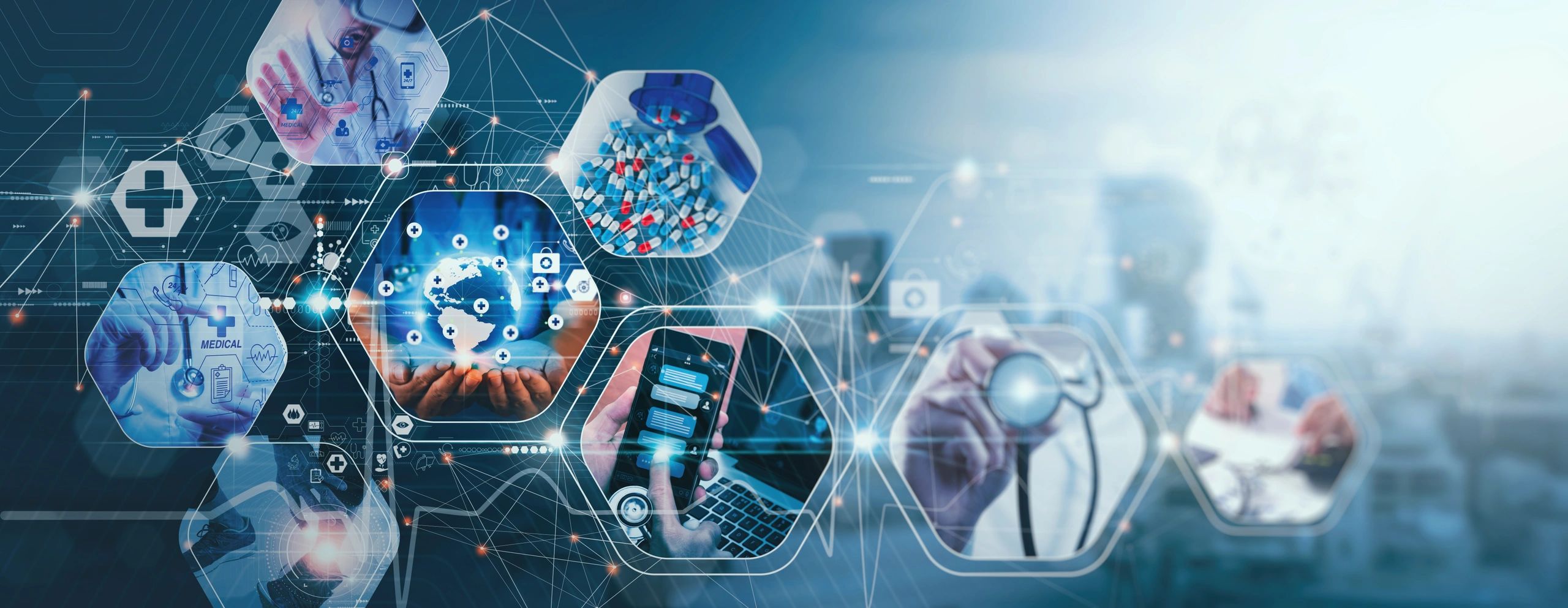 Doctor with virtual globe healthcare network connection